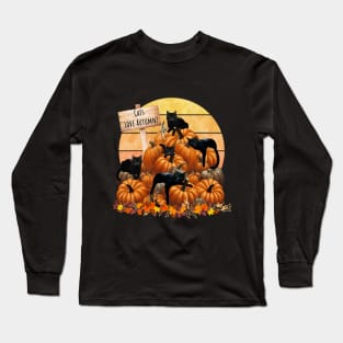 Black Cats in the Pumpkin Patch autumn with pumpkinsin and sunset, color autumn, cats love autumn Long Sleeve T-Shirt